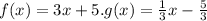 f(x) = 3x+5.g(x) = \frac{1}{3}x- \frac{5}{3}