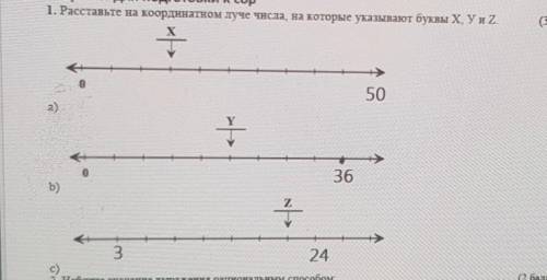 1. Расставьте на координатном луче числа, на которые указывают буквы Х, УиZ. »)50->36Б)<s324​