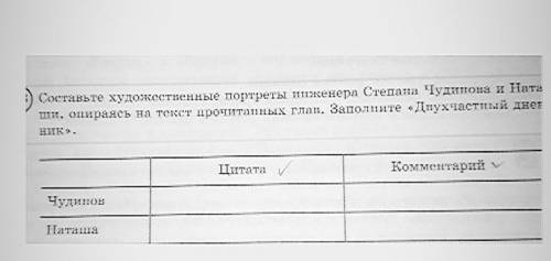 Составьте художественные портреты инженера степана Чудинова и Наташи, опираясь на текст прочитанных