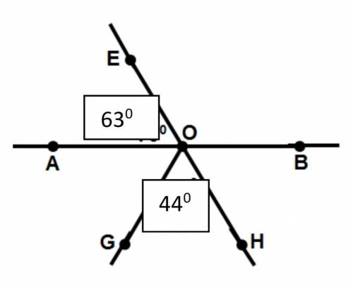 А) Запишите угол смежный HOB ; e) запишите две пары вертикальных углов;f) вычислите величину HOB ;g)
