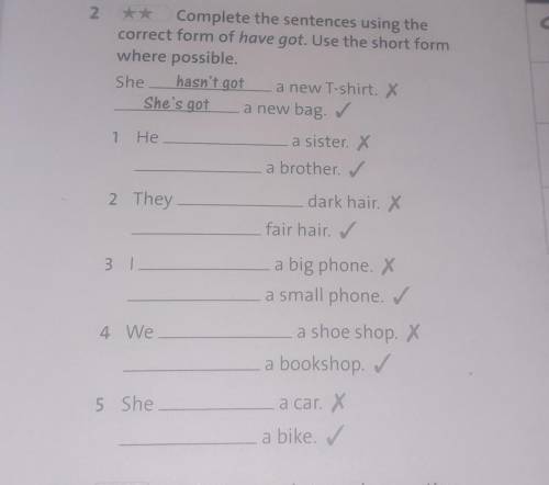 2 Complete the sentences using thecorrect form of have got. Use the short formwhere possibleSheanw T