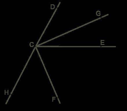 Угол HCD развёрнутый. CG — биссектриса угла ECD, CE — биссектриса угла DCF.Вычисли углы ECG, DCF и H