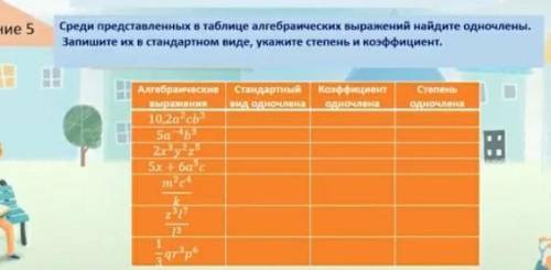 среди представленных в таблице алгебраических выражений Найдите их Стандартный вид одночлена коэффиц