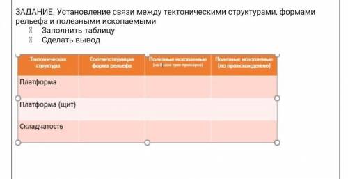 Заполните таблицу крупные формы рельефа тектонические структуры