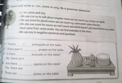 1. There's... pineapple on the table.2. There aren'tgrapes on the table.avocado on the table?3 Is th