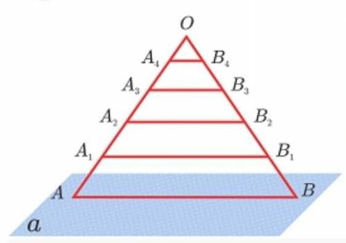 AA1 = A1A2 = A2A3 = A3A4 = A4O = 1 и мзвестно что AB || A1B1 || A2B2 || A3B3 || A4B4 Если периметр т