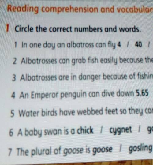 Reading comprehension and vocabulary 1 Circle the correct numbers and words.1 In one day an albatros