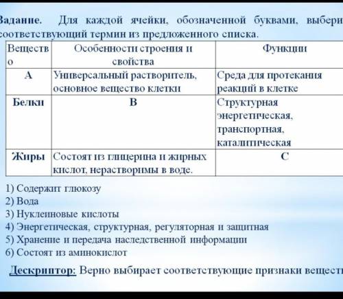Для каждой ячейки, обозначенной буквами выберите соответствующий термин из предложенного списка ​