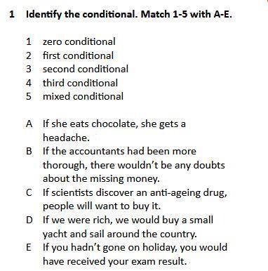 Identify the conditional. Match 1-5 with A-E.