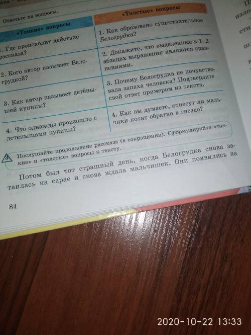 Сформулируйте «тонкие» и «толстые» вопросы к тексту Белгогрудка дәм