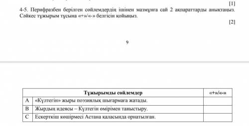 Тұжырымды сөйлемдер А « Күлтегін » жыры поэзиялық шығармаға жатады . в | Жырдың идеясы – Күлтегін өм