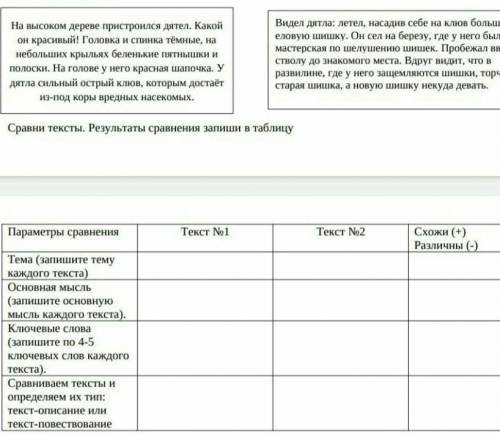 прочитайте тексты и в таблице ответить ​