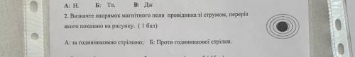 Визначте напрямок магнітного поля провідника зі струмом, переріз якого показано на рисунку