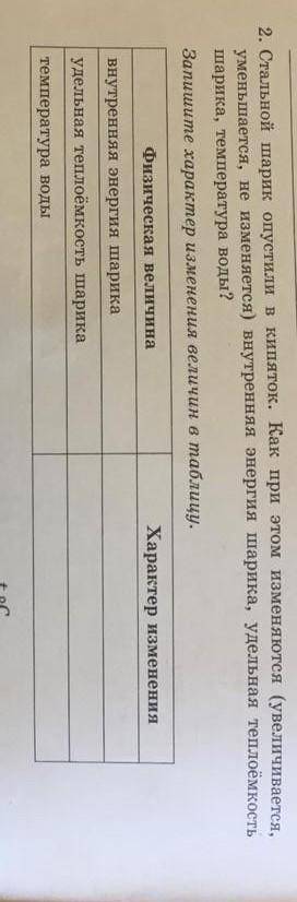 2. Стальной шарик опустили в кипяток. Как при этом изменяются (увеличивается, уменьшается, не изменя