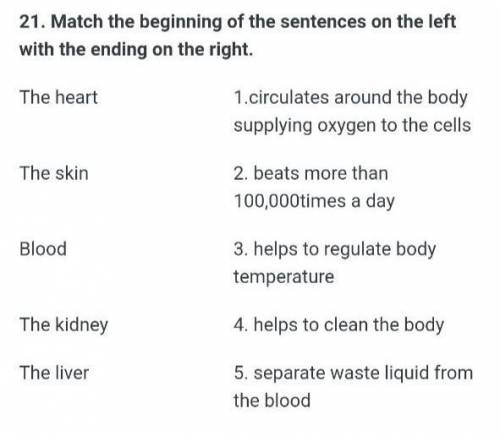 Match the beginning of the sentences on the left with the ending on the right