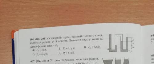 У фігурній трубці закритої з одного кінця містиця рідина Р і повтря. Визначіть тиск у точці К можна