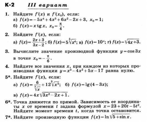 с решением работы по Алгебре. Производная11 класс