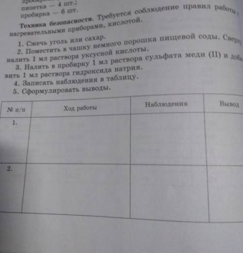 1. Cжечь уголь или сахар. 2. Поместить в чашку немного порошка пищевой соды. Сверхуналить 1 мл раств