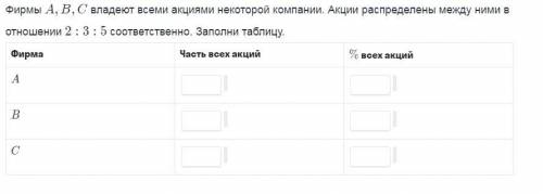 Фирмы А, В, С владеют всеми акциями некоторой компании. Акции распределены между ними в соотношении