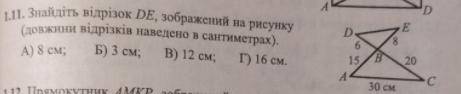 Билет, алгебра 9 класс! Знайдіть відрізок DE, зображений на рисунку(довжини відрізків наведено в сан