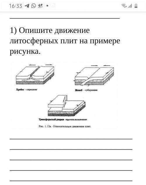 1) Опишите движение литосферных плит на примере рисунка