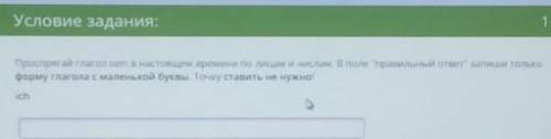 проспрягай глагол sein в настоящем времени по лицам и числам. В поле правильный ответ запиши тольк