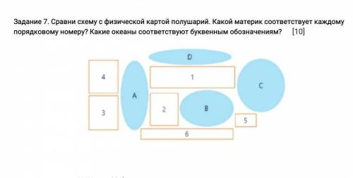 Сравни схему с физической картой полушарий. Какой материк соответствует каждому порядковому номеру?