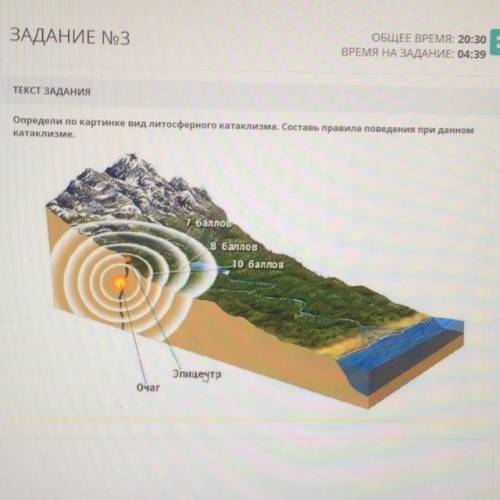 Определи по картинке вид литосферного катаклизма. Составь правила поведения при данном катаклизме. У
