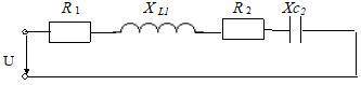 Сеть переменного тока имеет разные элементы, которые соединены последовательно.Дано: R1 =3 Ом, R2 =3