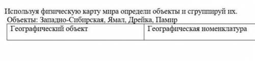 Используя физическую карту мира определи объекты и сгруппируй их. Объекты: западно - Сибирская, Ямал