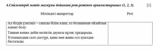 Сөйлемдерді мәтін мазмұны бойынша рет-ретімен орналастырыңыз (1, 2, 3).              [1] Мәтіндегі а