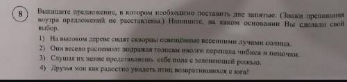 ВПР. Выпишите предложение в котором надо поставить 2 запятые, напишите на каком основании вы сделали