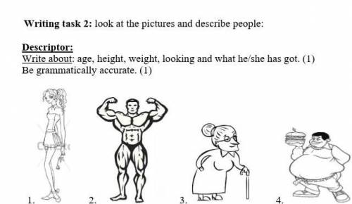 Writing task 2: look at the pictures and describe people Descriptor:Write about: age, height, weight