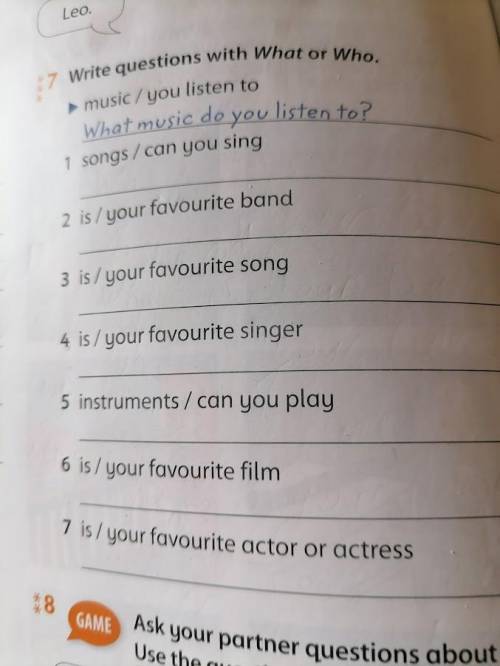 Write the questions name what s. Questions with what.
