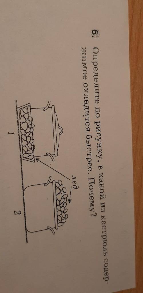 Определите по рисунку, в какой из кастрюль содер-жимое охладится быстрее. Почему?​