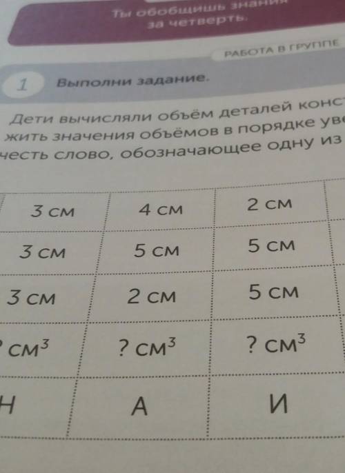 Ын ала не е вычислил обьем деталей конструктора Если располонь зачет объемов в порядке увеличения, т