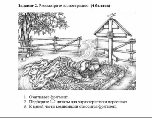 Рассмотрите иллюстрацию 1) озаглавьте фрагмент. 2) подбери 1-2 цитаты для характеристики персонажа.