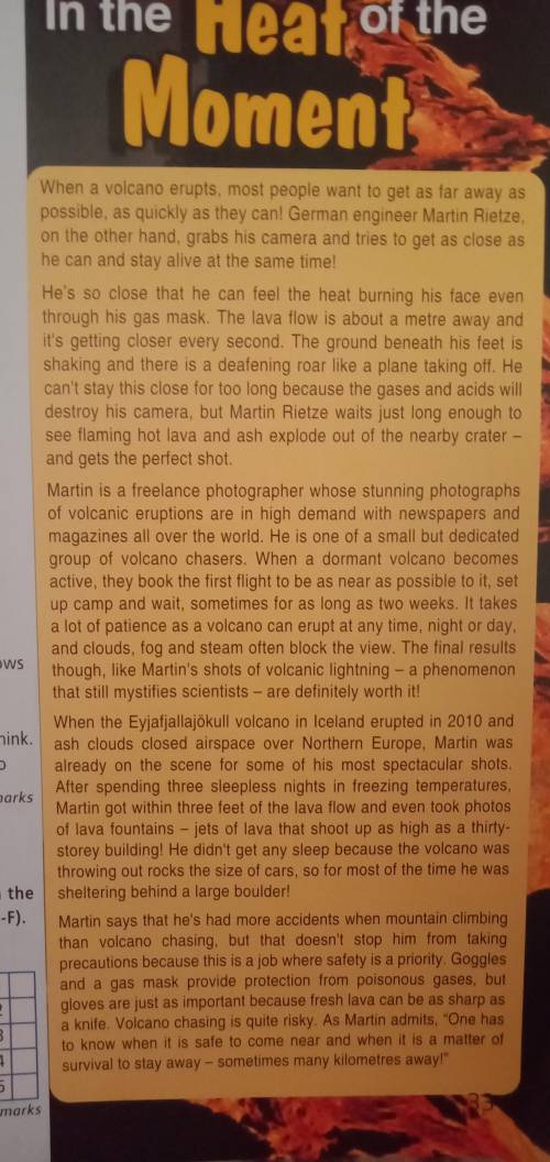 Read the text and for questions 1-5. choose the best answer A, B, C or D. 1)Martin Rietze can't stay