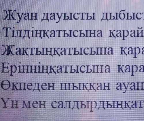 Жуан дауысты дыбыстар қалай жасалады? Тілдіңқатысына қарайЖақтың қатысына қарайЕрінніңқатысына қарай