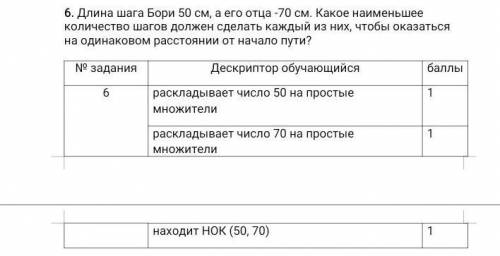 Сро задание 6длина шаға Бори 50см,аего отца- 70см.Какое наименьшее количество шагов должен зделать к