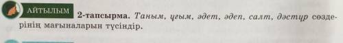 (5класс) АЙТЫЛЫМ2-тапсырма. Таным, ұғым, әдет, әдеп, салт, дәстур сөзде-рінің мағыналарын түсіндір к