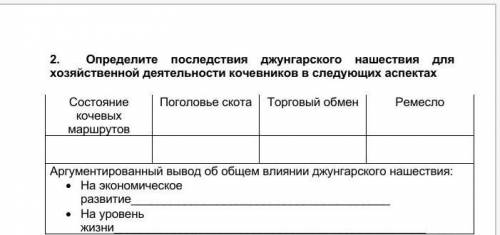 Определите последствия Джунгарского нашествия для хозяйственной деятельности кочевников в следующих