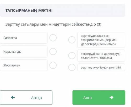 Айтасыздарма зерттеу сатылары мен міндетерін сайкестендір​