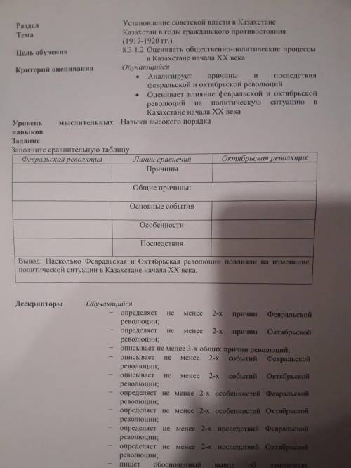 Заполните сравнительную таблицу февральская революция