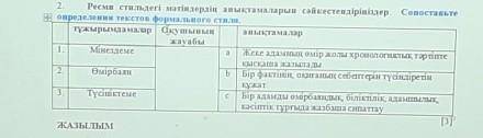 Ресми стильдегі мәтіндердің анықтамаларын сәйкестендіріңіздер. Сопоставьте определения текстов форма