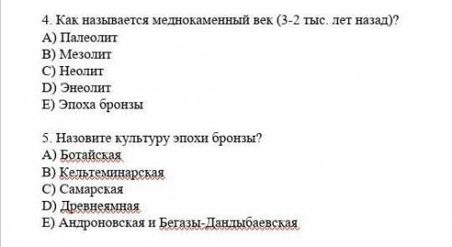 Как называется меднокаменный век (3-2 тыс. лет назад)?Назовите культуру эпохи бронзы?A) БотайскаяB)