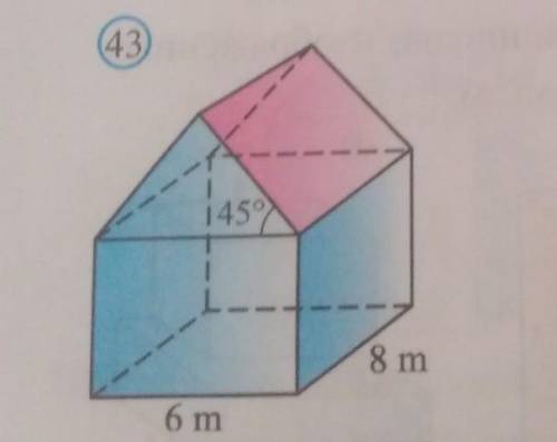 основания дома 6 м и 8м. крыша дома построена под углом 45°. найти площадь крыши дома