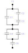 Задача на знаходження ємності батареї конденсаторів С1=С2=С3=С4=С5=С6=10 мкФ