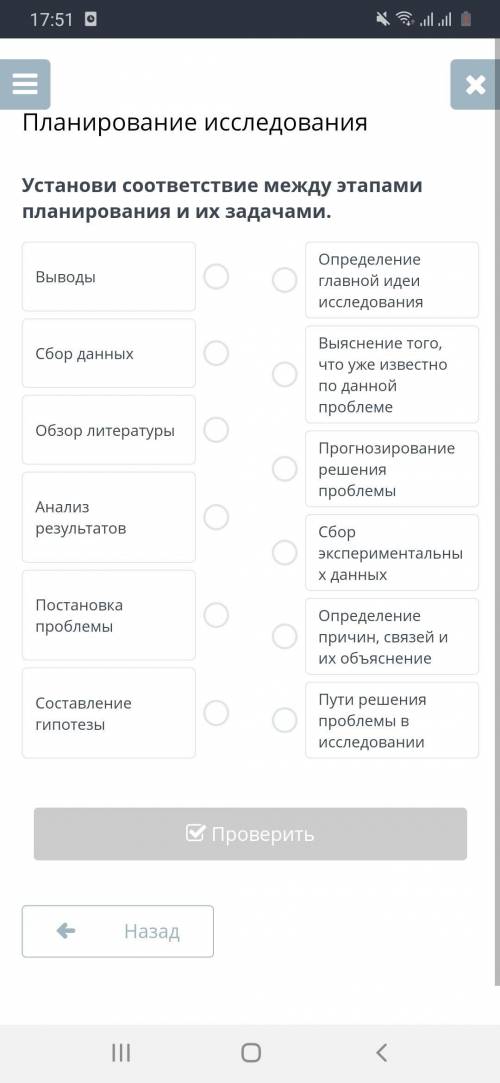 Установи соответствие между этапами планирования и их задачами.