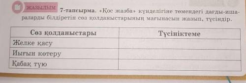 ЖАЗЫЛЫМ 7-тапсырма. «Қос жазба» күнделігіне төмендегі дағды-иша-раларды білдіретін сөз қолданыстарын